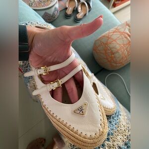 Prada Cream Leather Espadrilles